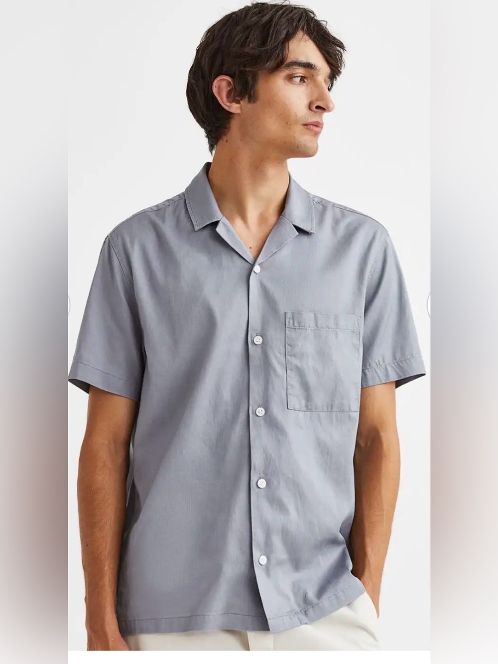 H&M Short-Sleeve Camp Collar Shirt - Light Gray Size XL